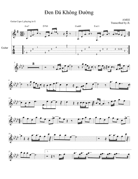 Ðen dá không du?ng sheet music (arr. JL Acoustic)
