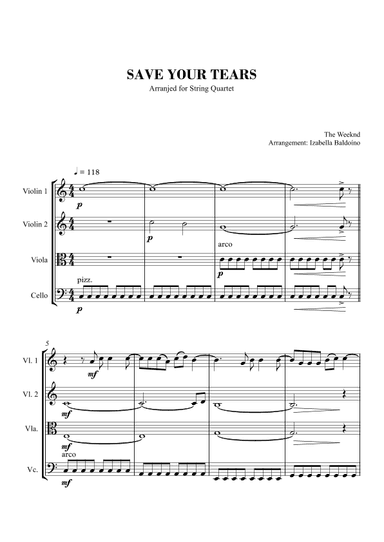 Save Your Tears (arr. Izabella Baldoino)