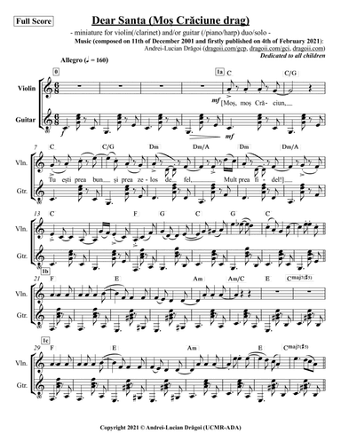 Dear Santa (Mo? Craciune drag) - miniature for violin(/clarinet) and/or guitar (/piano/harp) duo/s