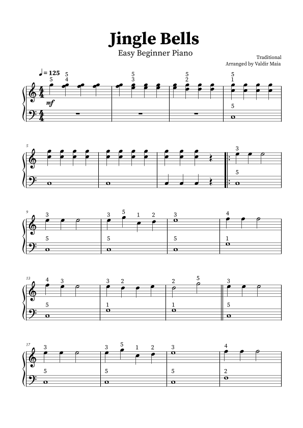 Jingle Bells - Easy Piano (arr. Valdir Maia)