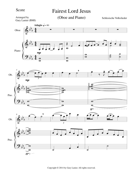 FAIREST LORD JESUS (Oboe/Piano and Oboe Part) (arr. Gary Lanier)