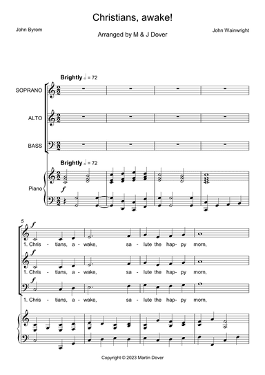 Christians, Awake! Salute the Happy Morn - 3 Part Choir - SAB - Mixed Voices (arr. M & J Dover)