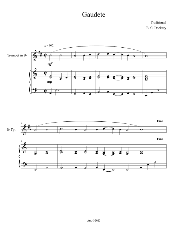 Gaudete (Trumpet Solo with Piano Accompaniment) (arr. B. C. Dockery)