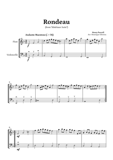 Rondeau from "Abdelazer Suite" by Henry Purcell - For Flute and Cello (D minor) (arr. Henrique Oliveira)