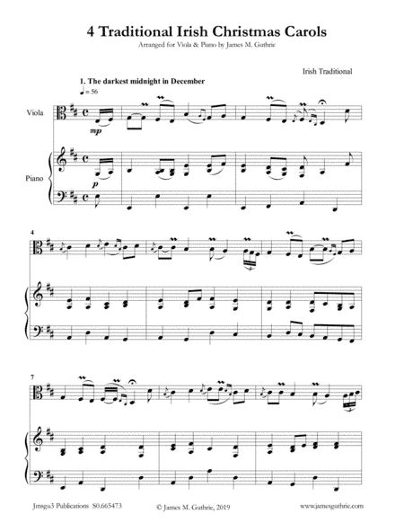 4 Traditional Irish Christmas Carols for Viola & Piano (arr. James M. Guthrie, ASCAP)