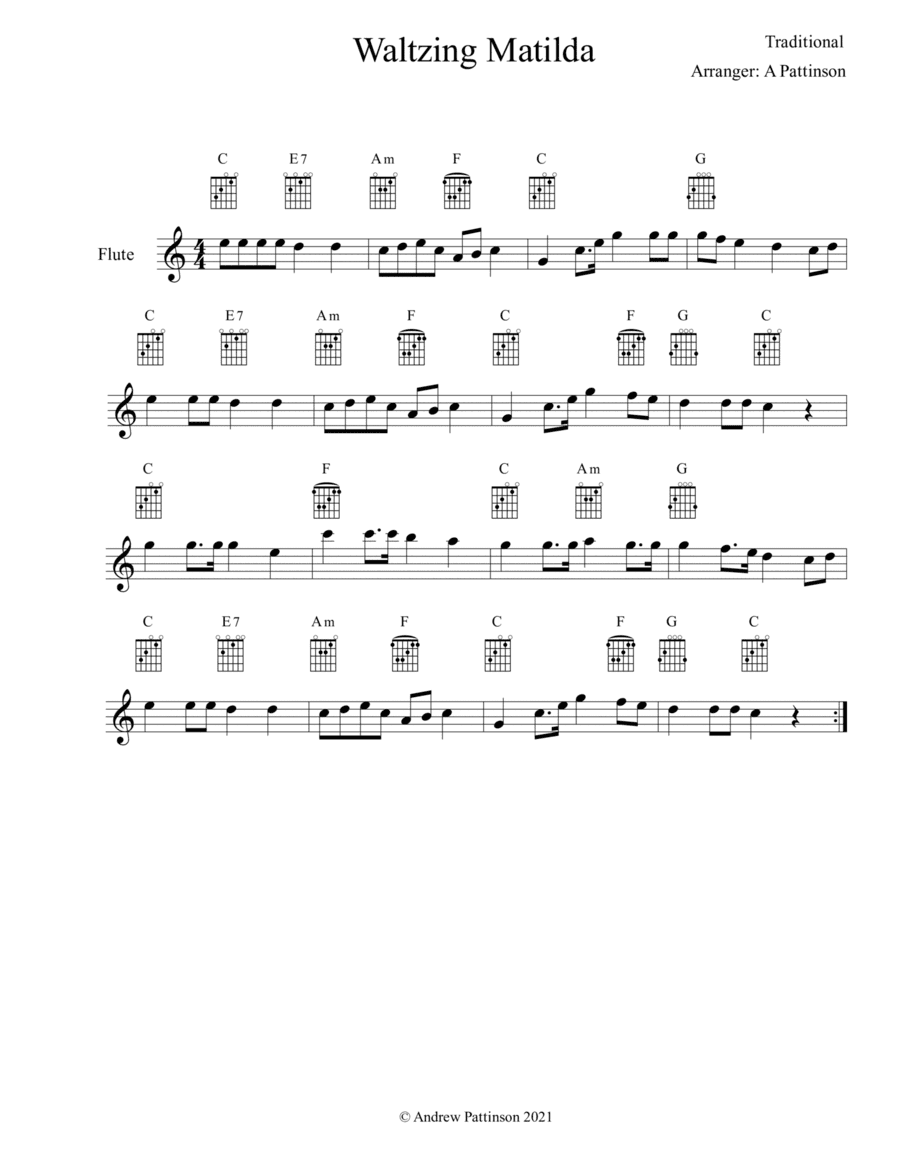 Waltzing Matilda for Easy Flute (arr. Andrew Pattinson)