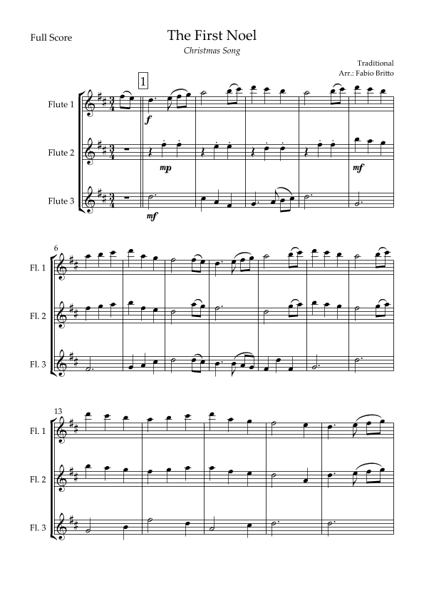 The First Noel (Christmas Song) for Flute Trio (arr. Fabio Britto)