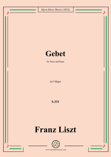 Liszt-Gebet,S.331,in F Major,for Voice and Piano (arr. OSM Press)