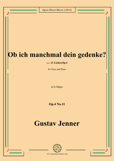 Jenner-Ob ich manchmal dein gedenke?,in G Major,Op.4 No.11 (arr. OSM Press)