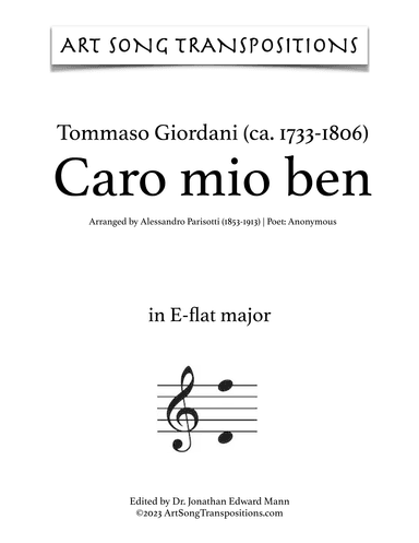 GIORDANI: Caro mio ben (transposed to E-flat major and D major) (arr. ArtSongTranspositions.com)
