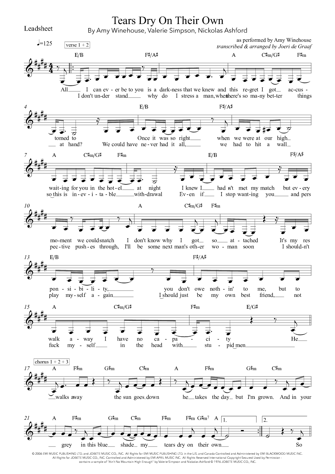 Tears Dry On Their Own (arr. Joeri de Graaf)