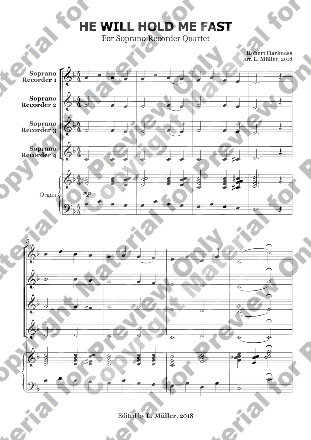 He Will Hold Me Fast - For Soprano Recorder Quartet (arr. L. Müller)
