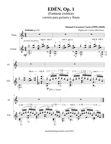 Edén Op. 1 (exotic fantasy) for flute and guitar version