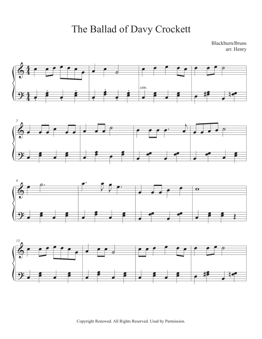 The Ballad Of Davy Crockett (arr. Rebekah Henry)
