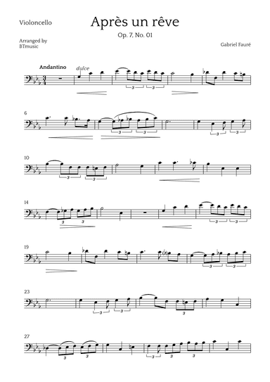 Après un Rêve - Cello Solo (arr. BTmusic)