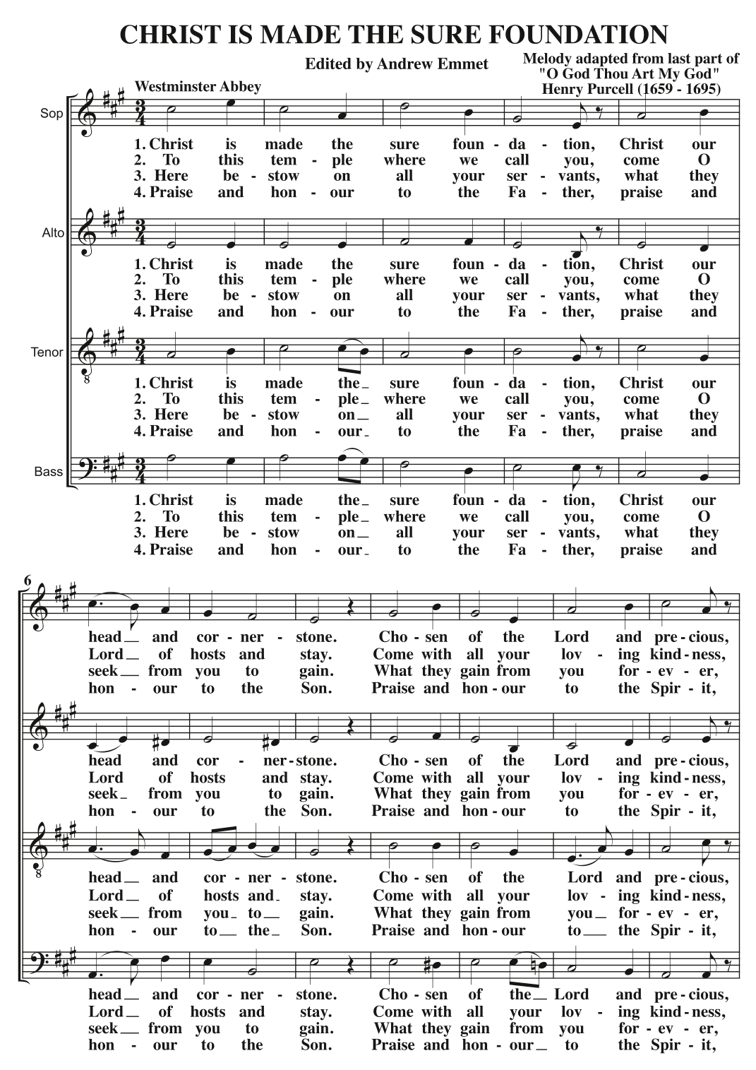 Christ Is Made The Sure Foundation A Cappella SATB (arr. Edited by Andrew Emmet)