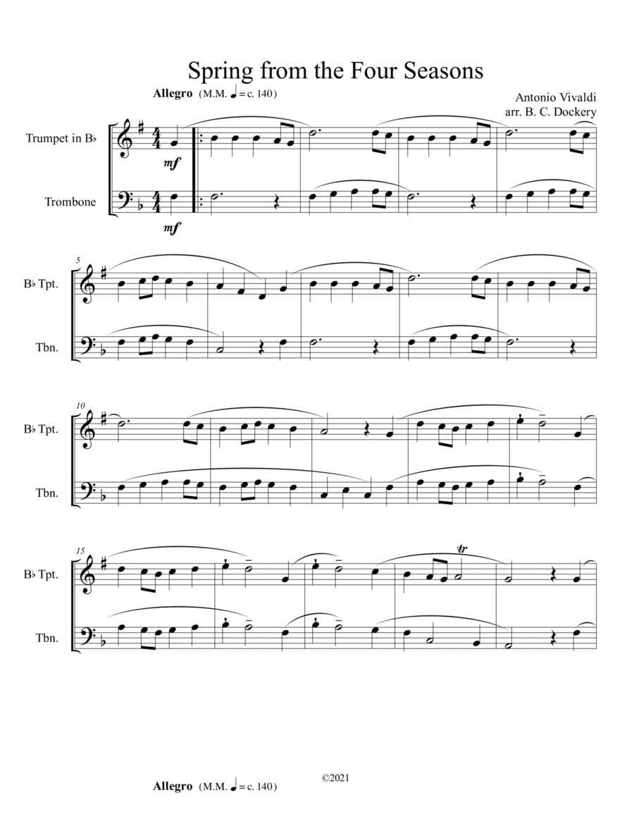 Spring from the Four Seasons (Trumpet and Trombone Duet) (arr. B. C. Dockery)