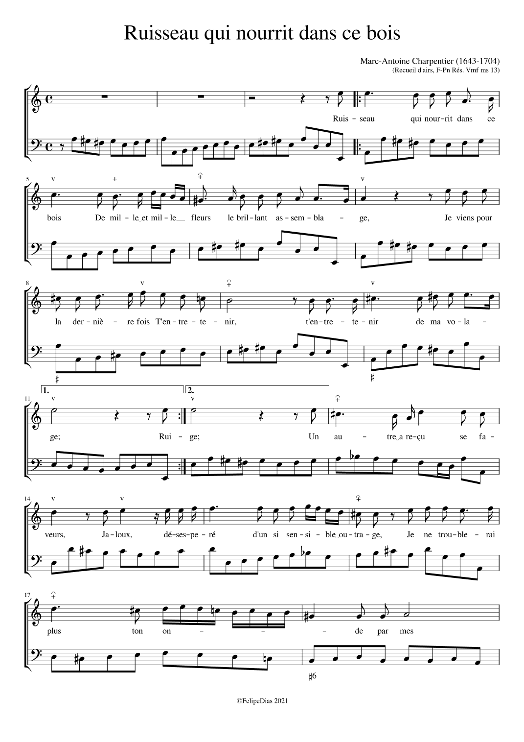 Ruisseau qui nourrit dans ce bois (arr. Early Music Scores)