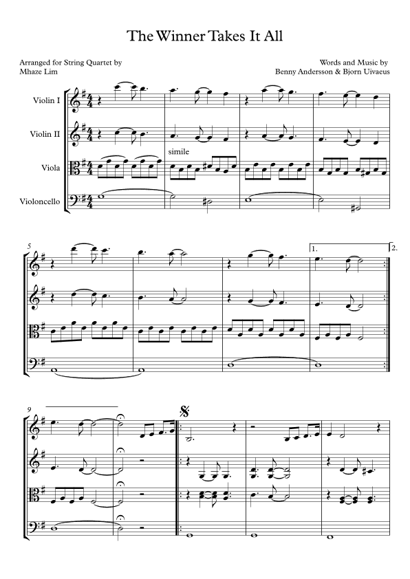 The Winner Takes It All (arr. Mhaze Lim)