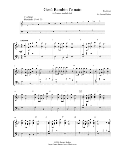 Gesù Bambin l'e nato (Jesus Was Born to Mary) - for 3-octave handbell choir (arr. Samuel Stokes)