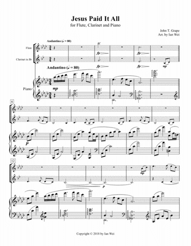 Jesus Paid It All for Flute, Clarinet and Piano (arr. Ian Wei)