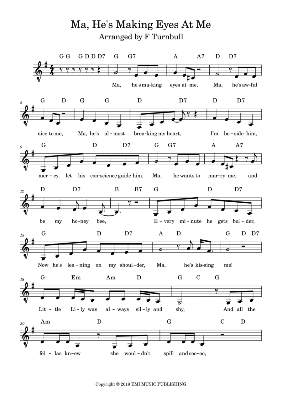 Ma, He's Making Eyes At Me (arr. F Turnbull)