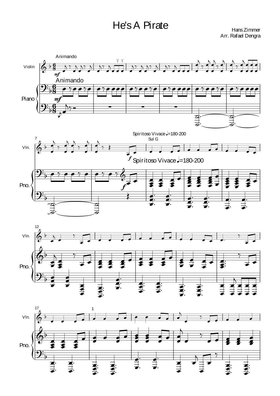 Pirates Of The Caribbean (arr. Rafael Dengra)