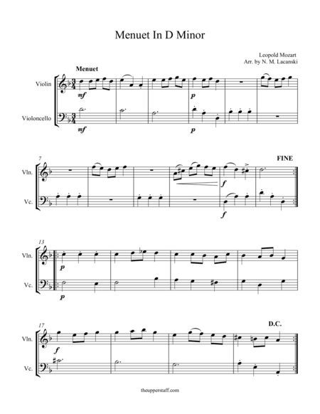 Menuet in D Minor (arr. Nick Lacanski)