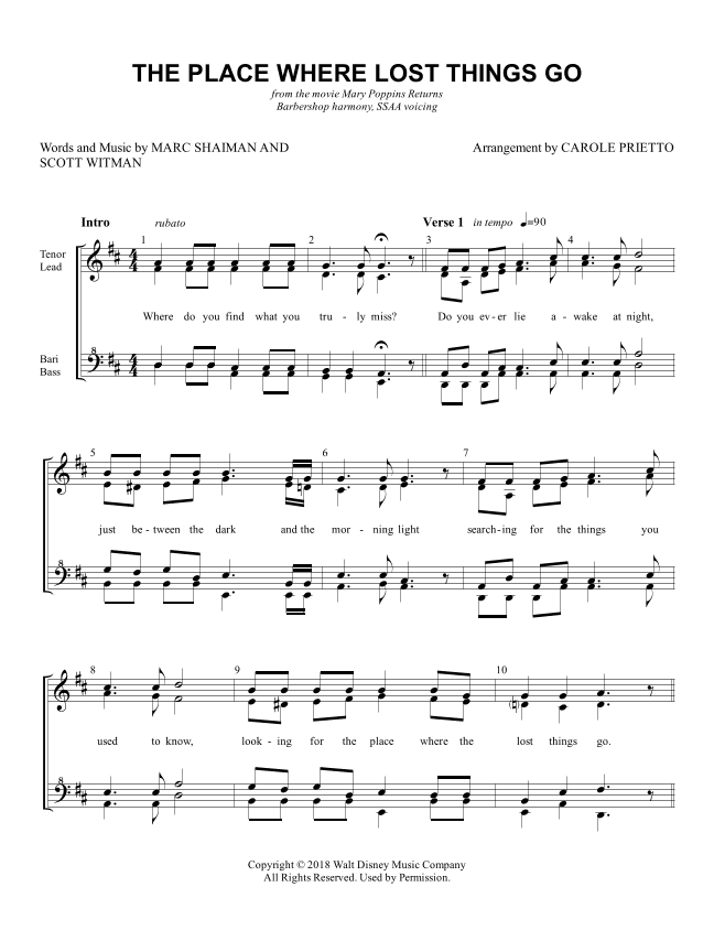 The Place Where Lost Things Go (arr. CAROLE PRIETTO)