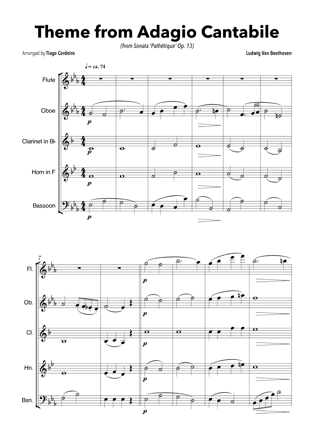 Theme From Adagio Cantabile (from Sonata 'Pathétique' Op.13) (arr. Tiago Cordeiro)