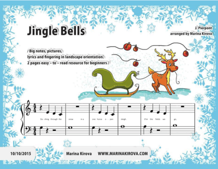 Jingle Bells - Easy Piano Solo with Big Notes and Lyrics in EASY TO READ FORMAT (arr. Marina Kirova)