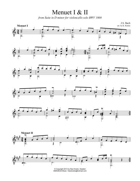 Menuet (v) from suite No. 2 BWV 1008 for guitar solo (arr. K. Krantz)