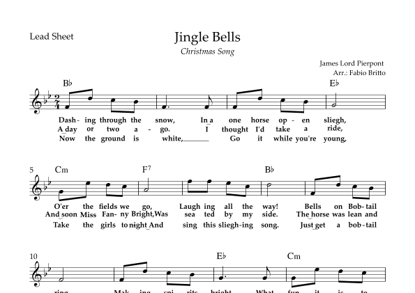 Jingle Bells (Christmas Song) Lead Sheet in Bb Major (arr. Fabio Britto)