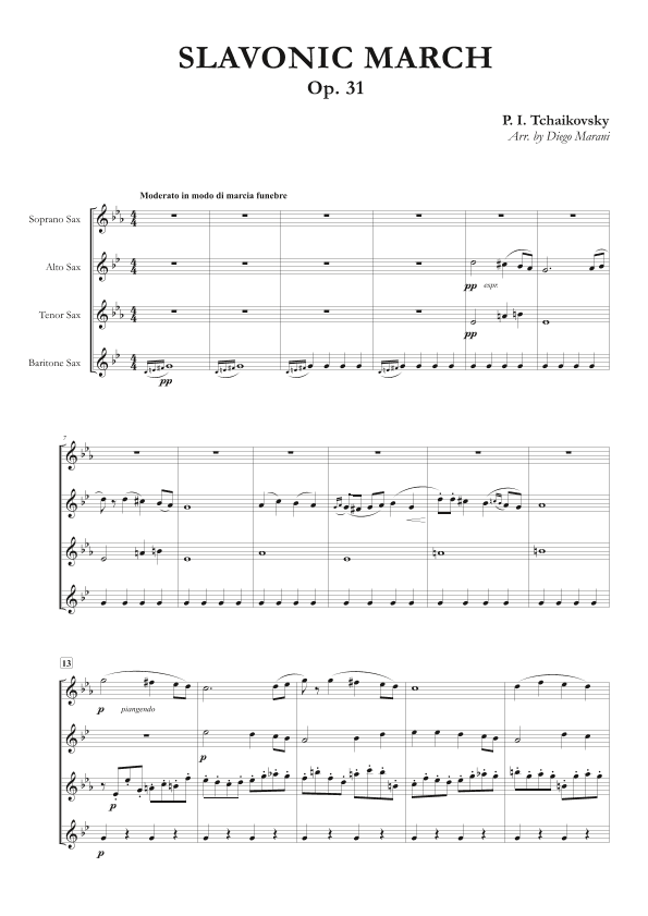 Slavonic March for Saxophone Quartet (arr. Diego Marani)