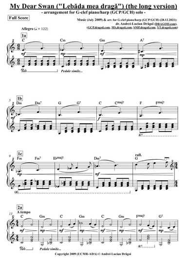 My Dear Swan ("Lebada mea draga") (the long version) - arr. for G-clef piano/harp (GCP/GCH) (from