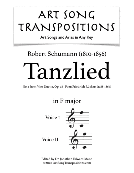 SCHUMANN: Tanzlied, Op. 78 no. 1 (transposed to F major) (arr. ArtSongTranspositions.com)