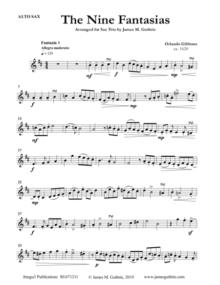 Gibbons: The Nine Fantasias for Soprano, Alto & Baritone Sax Trio (arr. James M. Guthrie, ASCAP)