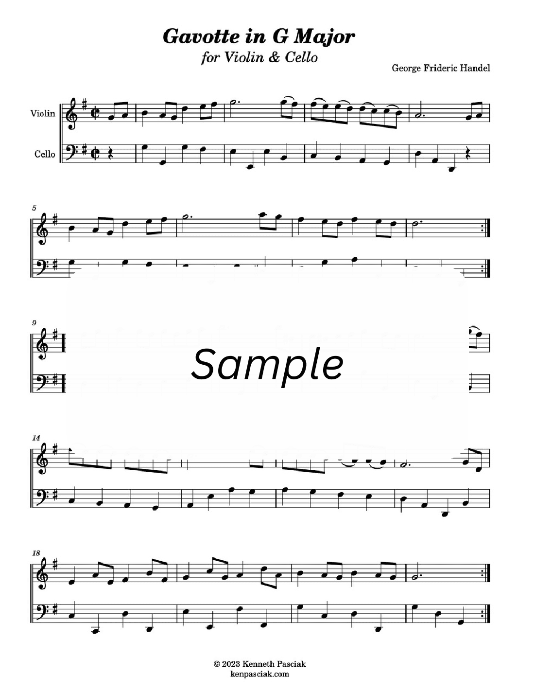 Gavotte in G Major (HWV 491) (for Violin & Cello) (arr. Kenneth Pasciak)