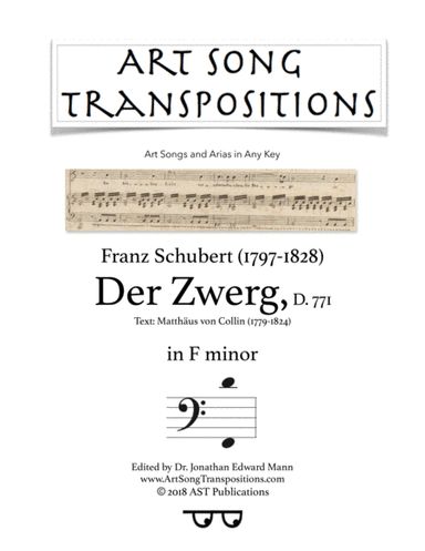 SCHUBERT: Der Zwerg, D. 771 (transposed to F minor, bass clef) (arr. ArtSongTranspositions.com)