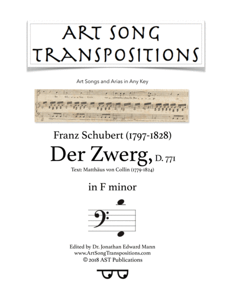 SCHUBERT: Der Zwerg, D. 771 (transposed to F minor, bass clef) (arr. ArtSongTranspositions.com)