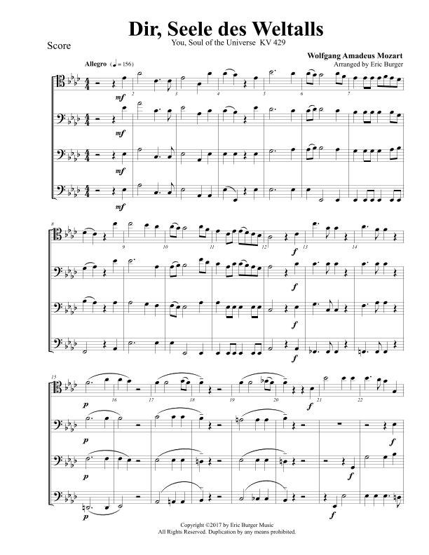 Dir, Seele des Weltalls for Trombone or Low Brass Quartet (arr. Eric Burger Music)