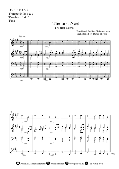 The First Noel - The First Nowell - Easy Christmas Carol - Brass Quartet (arr. Daniel H Rosa)