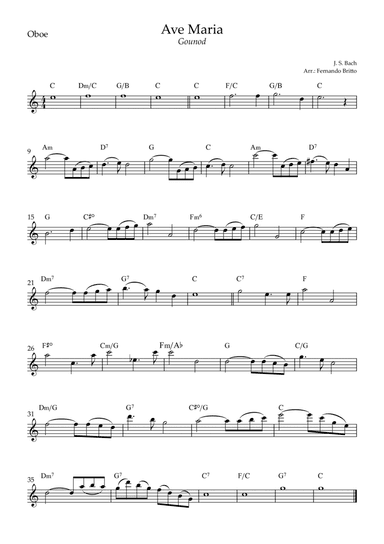 Ave Maria (Gounod) for Oboe Solo with Chords (C Major) (arr. Fernando Britto)