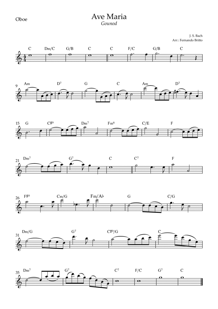 Ave Maria (Gounod) for Oboe Solo with Chords (C Major) (arr. Fernando Britto)
