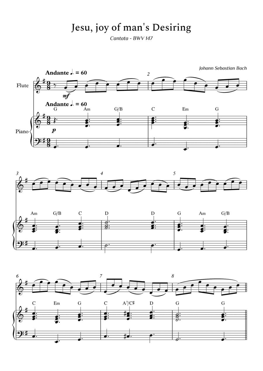 Jesu, Joy of Man's Desiring for Piano and Flute With Chords (arr. Cássio Silva Chaves)