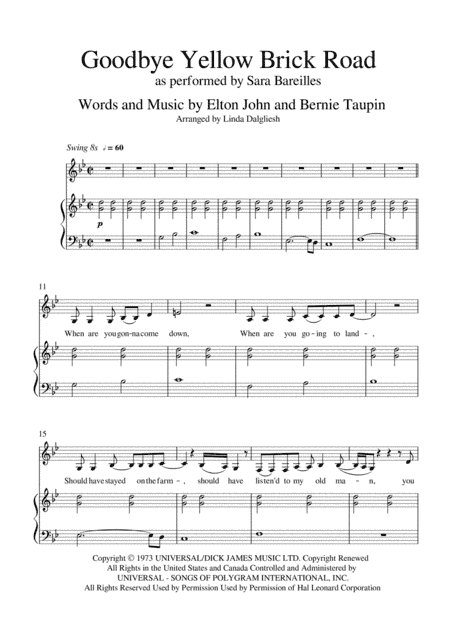 Goodbye Yellow Brick Road (arr. Linda Dalgliesh)