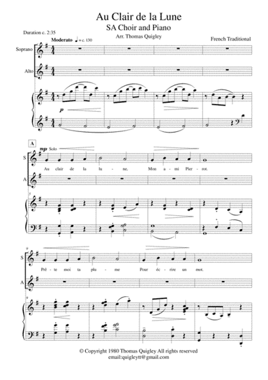 Au clair de la Lune (arr. Thomas Quigley)
