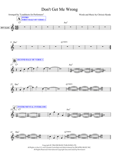 Don't Get Me Wrong (arr. Leadsheets for Performers)