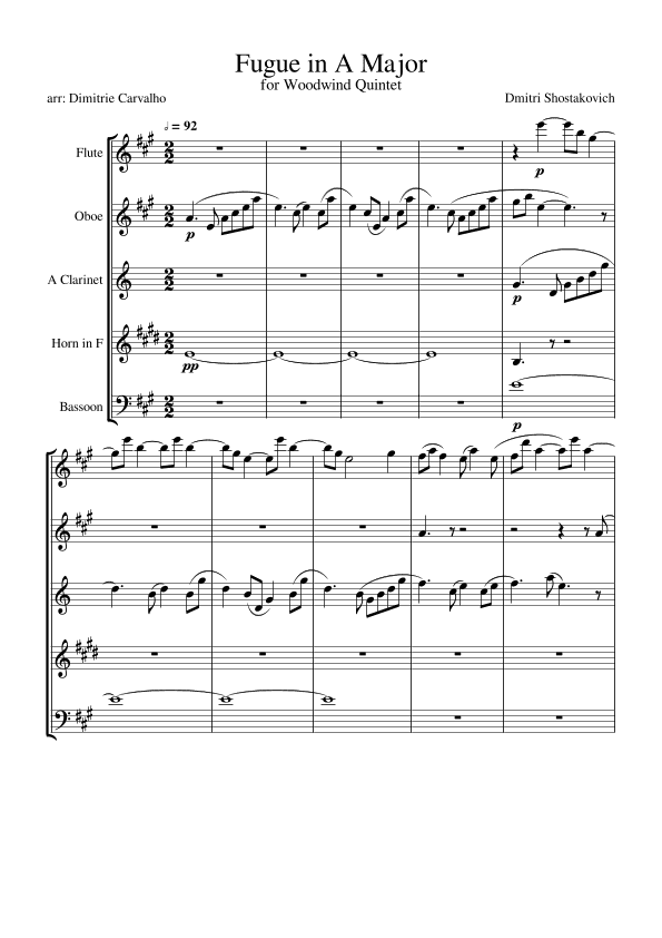 Fugue No.7 in a Major, Op 87, adapted for Woodwind Quintet. (arr. Dimitrie Carvalho)