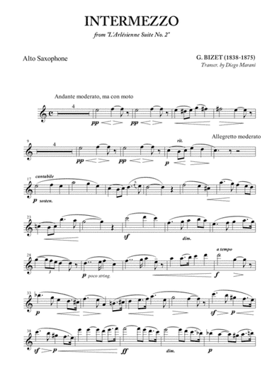 Intermezzo from "L'Arlesienne" for Alto Saxophone and Piano (arr. Diego Marani)